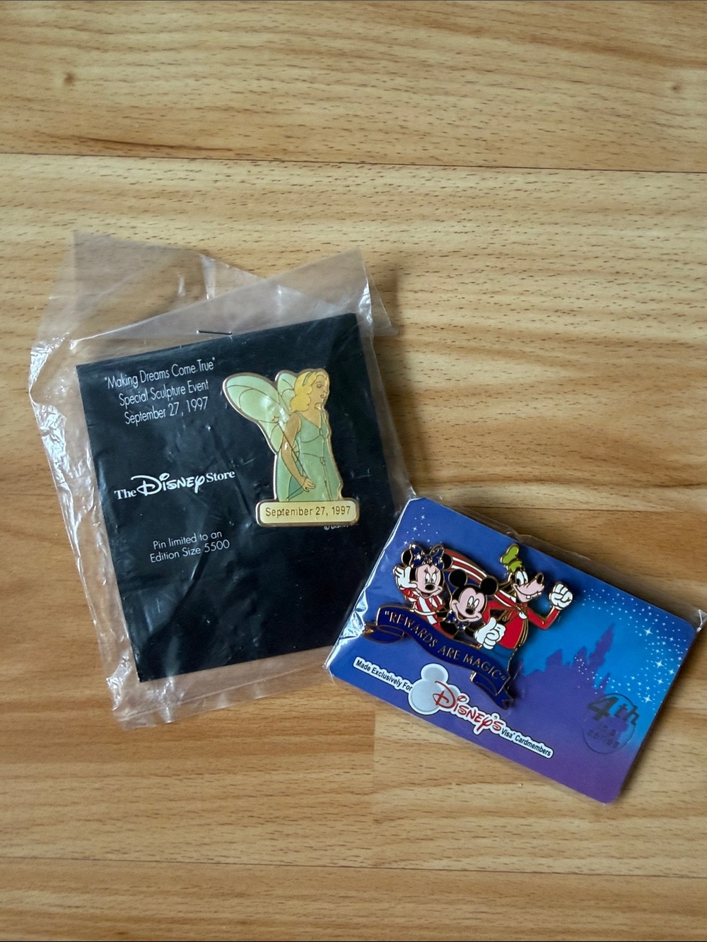 2pc LOT •DISNEY• Tinkerbell Vintage 1997 & Friends Visa Rewards Pins NWT